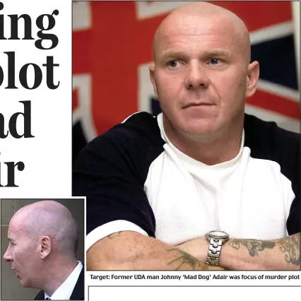  ??  ?? ‘Dangerous’: Antoin Duffy
Target: Former UDA man Johnny ‘Mad Dog’ Adair was focus of murder plot