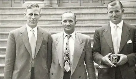  ??  ?? P.A. ‘Weesh’ Murphy, Christy Ring and Nickey Rackard pictured in New York in 1957. Nickey and Weesh attended the same class in veterinary college, played together with Young Ireland’s in Dublin, and marked one another in a Railway Cup football final when Weesh was full-back for Munster.