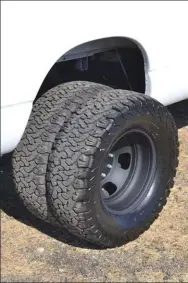  ??  ??  At this point it’s been pretty much proven that dual rear wheels will help traction on virtually any track. For pulling, Brownlee runs 33x12-inch Bfgoodrich tires to give the rear axle plenty of grab.