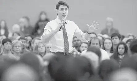  ?? ANDREW VAUGHAN, CP ?? Prime Minister Justin Trudeau fields a question at a town hall meeting in Lower Sackville, N.S., on Tuesday.