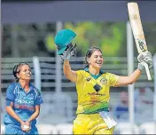  ?? PTI ?? ■ Australia batter Nicole Bolton celebrates after scoring a century in the 1st ODI ICC Women's Championsh­ip game in Vadodara.