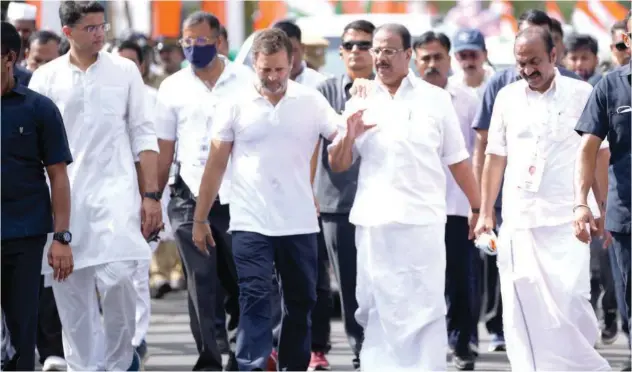  ?? Ashraf Padanna ?? ±
Rahul Gandhi, Sachin Pilot and others march in Kerala district on Wednesday.