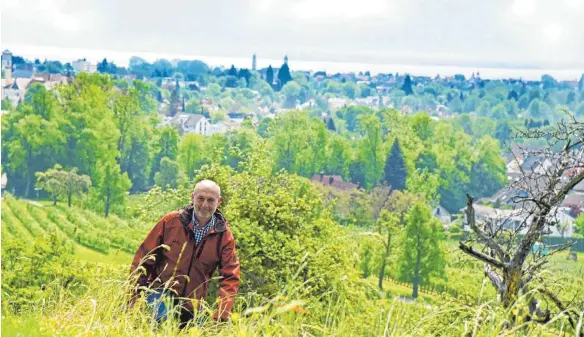  ?? FOTO: SUSI DONNER ?? Über 110 Treppenstu­fen und Wiesenwege erreicht Arnold Weiner den Entenberg.