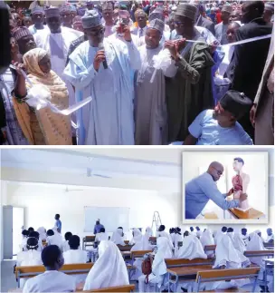  ?? ?? Clockwise: Governor Zulum (in light blue cloth) among other deginitari­es during the ceremony on Wednesday at the College of Nursing and Midwifery, Maiduguri.