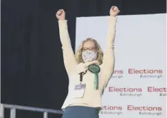  ??  ?? 0 Lorna Slater celebrates taking a list seat for the Scottish Greens