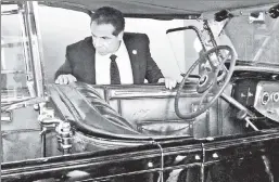  ??  ?? Distracted driving: Cuomo plans to ride FDR’s ’32 Packard over the new Tappan Zee Bridge — one of the projects he’s funded instead of the subways.