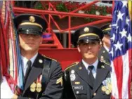  ??  ?? United States Military Academy at West Point sent a color guard to Saratoga Race Course on Wednesday. Members include Cpl. Donald Roy, left, and Sgt. Sergio Castillo, right.