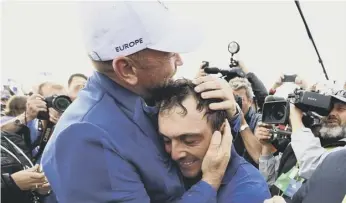  ??  ?? 3 Thomas Bjorn celebrates Europe’s momentous Ryder Cup victory over USA in Paris last year and says it was easy to captain such a ‘focused and determined’ group of players.