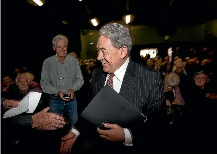  ?? BRADEN FASTIER/NELSON MAIL ?? New Zealand First leader Winston Peters was preaching to the party faithful at a Grey Power meeting yesterday at Annesbrook Church.