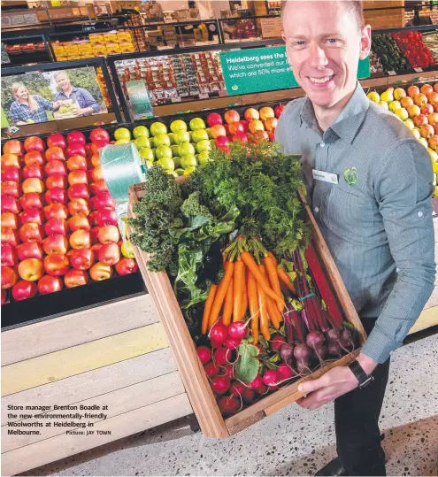  ?? Picture: JAY TOWN ?? Store manager Brenton Boadle at the new environmen­tally-friendly Woolworths at Heidelberg in Melbourne.