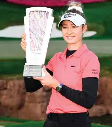  ?? — AFP photo ?? Korda poses with the trophy on day five of the T-Mobile Match Play presented by MGM Rewards at Shadow Creek at Shadow Creek Golf Course in Las Vegas, Nevada.