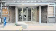  ??  ?? VANDALISED: Destructio­n at a UWC admin building where students tried to force their way in to meet Vice-Chancellor Tyrone Pretorius.