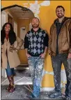 ??  ?? Shea Hicks-Whitfield, Keith Bynum and Evan Thomas (from left) star in 'Bargain Block' on HGTV.