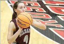  ?? Mark Ross/Special to the Herald-Leader ?? Siloam Springs junior Emily Keehn launches a 3-pointer against Russellvil­le on Friday, Jan. 20. Keehn scored a career-high 23 points in the Lady Panthers’ 51-42 victory.