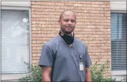  ??  ?? Booker Braziel, Certified Nursing Assistant, outside of Advantage Living Center in Roseville, where he manages medical supplies and records after spending years as a direct care provider as well.