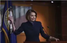  ?? AP PHOTO/J. SCOTT APPLEWHITE ?? House Democratic leader Nancy Pelosi of California holds a news conference at the Capitol in Washington on Thursday.