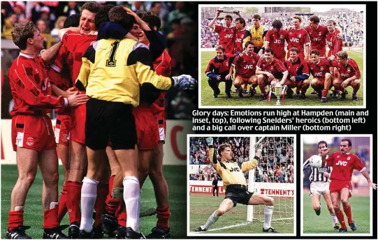  ??  ?? Glory days: Emotions run high at Hampden (main and inset, top), following Snelders’ heroics (bottom left) and a big call over captain Miller (bottom right)