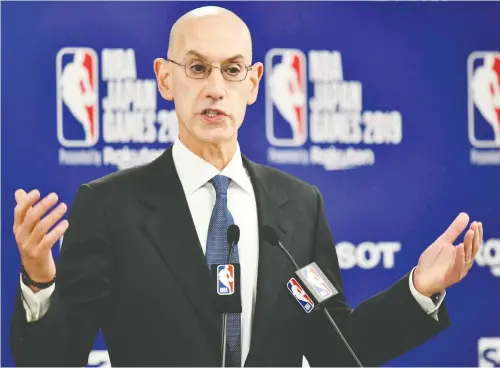  ?? — KYODO/VIA REUTERS ?? NBA commission­er Adam Silver says the league is committed to resuming play once it’s deemed safe.