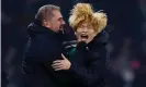  ?? Photograph: Jason Cairnduff/Action Images/Reuters ?? Celtic’s manager Ange Postecoglo­u with Kyogo Furuhashi after club’s Scottish League Cup final win over Hibs in December.