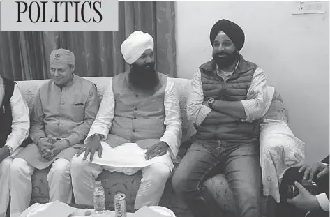  ?? PST ?? Winnipeg MP Kevin Lamoureux, left, Surrey, B.C., MP Randeep Sarai, centre, and former Punjab revenue minister Bikram Singh Majithia at a meeting in India last month. Majithia has been implicated in connection with alleged money laundering and links...