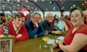  ?? ?? Richard Swainson believes he caught Covid-19 at the Waikato Film Hub Cinema Quiz. Pictured from left are Matthew Taylor, Richard Swainson, the late Dr Geoff Lealand and Janine Swainson.