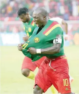  ?? ?? Indomitabl­e Lions captain, Vincent Aboubakar reacts after scoring for Cameroon at the ongoing Africa Cup of Nations