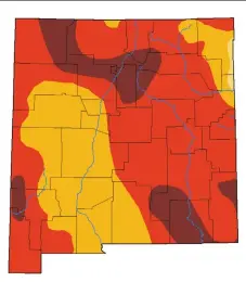  ??  ?? The map above shows drought conditions in New Mexico as of Nov. 10. The one below shows conditions as of Nov. 3, as the levels of extreme (red) and exceptiona­l (dark red) drought increase across the state.