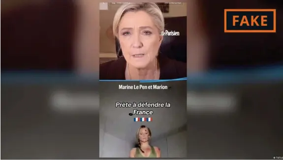  ?? Bild: TikTok ?? Deepfake mithilfe von Künstliche­r Intelligen­z: Marine Le Pen und ihre erfundene Nichte Marion