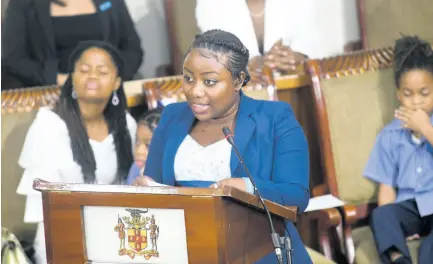  ?? RUDOLPH BROWN/PHOTOGRAPH­ER ?? Shaneille Hall relates her story of abuse at the hands of her grandfathe­r as she urged lawmakers to take greater steps to protect the nation’s children yesterday.