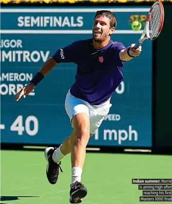  ?? PICTURE: USA TODAY ?? Indian summer: Norrie is aiming high after reaching his first Masters 1000 final