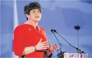  ??  ?? Arlene Foster at the DUP conference, and (below) Elisha McCallion of Sinn Fein