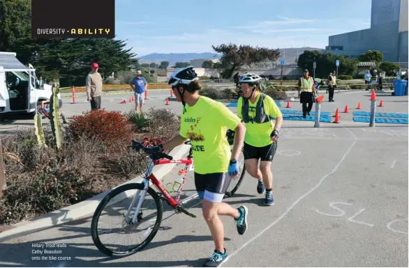  ??  ?? Hillary Trout leads Cathy Beaudoin onto the bike course