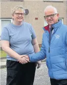  ??  ?? Trusted service Ian McPherson of Tom Callaghan Windows with returning customer Christine Hunter of Prestwick