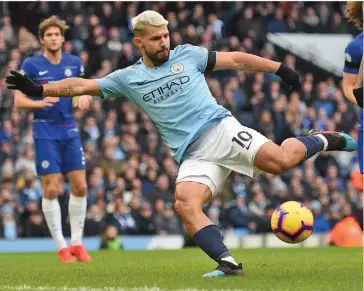  ??  ?? Manchester City forward Sergio Aguero against Chelsea in the Premier League on February 10, 2019. Photo: Evening Standard