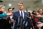  ?? House. (AP Photo/Pablo Martinez Monsivais) ?? FILE - In this Nov. 18, 2018 file photo, Sen. Jeff Flake, R-Ariz., speaks to members of the media on Capitol Hill in Washington. President Joe Biden on Tuesday nominated former senator Jeff Flake to serve as ambassador to Turkey. The Republican had endorsed Biden’s 2020 run for the White