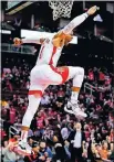  ?? SMITH/ THE ASSOCIATED PRESS] ?? Houston Rockets guard Russell Westbrook reacts after a dunk Saturday against the New Orleans Pelicans. [ERIC CHRISTIAN