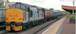  ?? Martyn Hilbert ?? Preserved 37688 Great Rocks, belonging to D05 Preservati­on Ltd but on long-term hire to Locomotive Services Group, hauls Mk.1 FK 13327 and Midland Pullman Mk.3 41169 through Leamington Spa, working 5Z44, the 11.10 Eastleigh Arlington to Crewe on May 4.