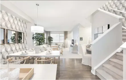  ?? JAYMAN BUILT ?? The dining area and great room in the 1,553-square-foot Verde show home by Jayman Built in Carrington.