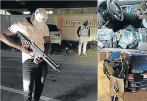  ??  ?? Arrested crime suspect Samuel Maluleka is seen in some of the pictures he posted on Twitter, posing with an assault rifle and bundles of cash.