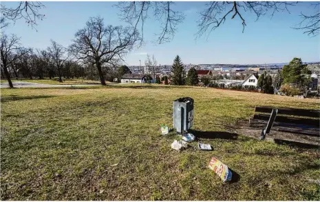  ?? Foto: Rudi Penk ?? Unter anderem auf dem Schießberg in Giengen wurden zuletzt häufiger Hundekot und wilder Müll gefunden und der Stadtverwa­ltung gemeldet. Nicht immer, aber immer öfter landen derartige Hinweise über die neue App „Meldoo“im Rathaus.