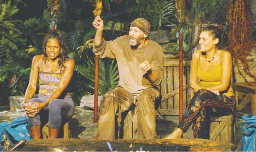  ?? PHOTOS: CBS ?? Survivor: Winners at War finalists Natalie Anderson, left, Tony Vlachos and Michele Fitzgerald faced tough questions from the jury during the three-hour season finale.