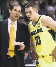  ?? Catherine Avalone / Hearst Connecticu­t Media file photo (left) and Jerry Larson / Associated Press ?? Makai Mason scored 31 points as Yale upset Baylor in the opening round of the 2016 NCAA tournament. This year, Mason is playing for the Bears as a graduate transfer.