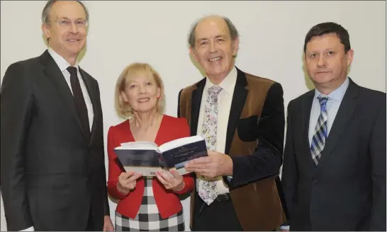  ??  ?? DkIT President, Dr. Michael Mulvey, Deirdre McArdle-Clinton, Pat Clinton and former President of DkIT, Denis Cummins at the official launch of Deirdre and Pat’s Book ‘Jewel of The North East’ Documentin­g the Story of DkIT 1969-2016.