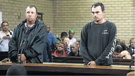  ?? / ALON SKUY ?? Theo Martins and Willem Oosthuizen, who forced Victor Mlotshwa into a coffin, have petitioned the Supreme Court of Appeal for bail.