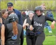  ?? GENE WALSH — DIGITAL FIRST MEDIA ?? CB South’s Taylor Marinelli celebrates her second home run Monday.