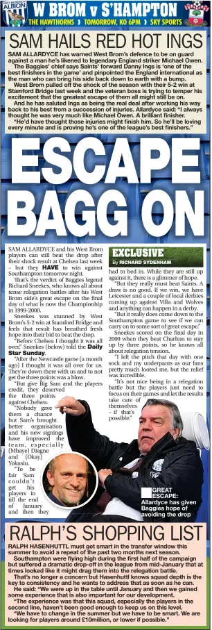  ??  ?? ■
GREAT ESCAPE: Allardyce has given Baggies hope of avoiding the drop