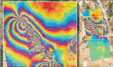  ?? NASA ?? EACH COLOR in this image represents 4.8 inches of ground displaceme­nt from the Ridgecrest earthquake­s.