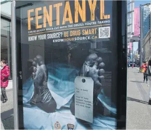  ?? THE CANADIAN PRESS FILES ?? In response to a spike in deaths last year due to the powerful opioid fentanyl, officials in B.C. launched an ad campaign. But one health officials is suggesting drug checking — a system that allows users to have the purity of their substances checked before use — could provide a better way to deal with the problem that continues to claim lives.