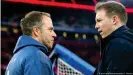  ??  ?? Wessen Team hat den längeren Atem? Bayern-Trainer Hansi Flick (l.) mit RBCoach Julian Nagelsmann (r.)