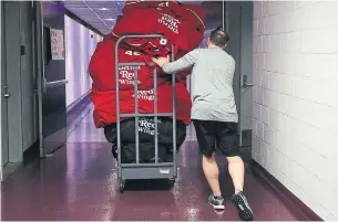  ?? PATRICK SMITH GETTY IMAGES ?? Don’t store those bags quite yet, Detroit. With the NHL planning for everything and anything when hockey resumes, could a 31-team Stanley Cup tournament be a possibilit­y?